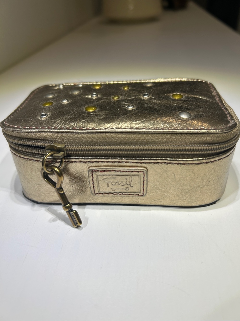 NWT FOSSIL Betsy Leather & Bling Zip-Around Travel Jewelry Case